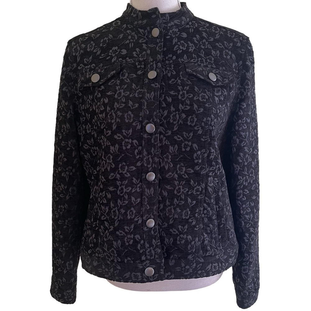 Charter Club Grey Tone on Tone Floral Knit Jacquard Jean Style Jacket MP